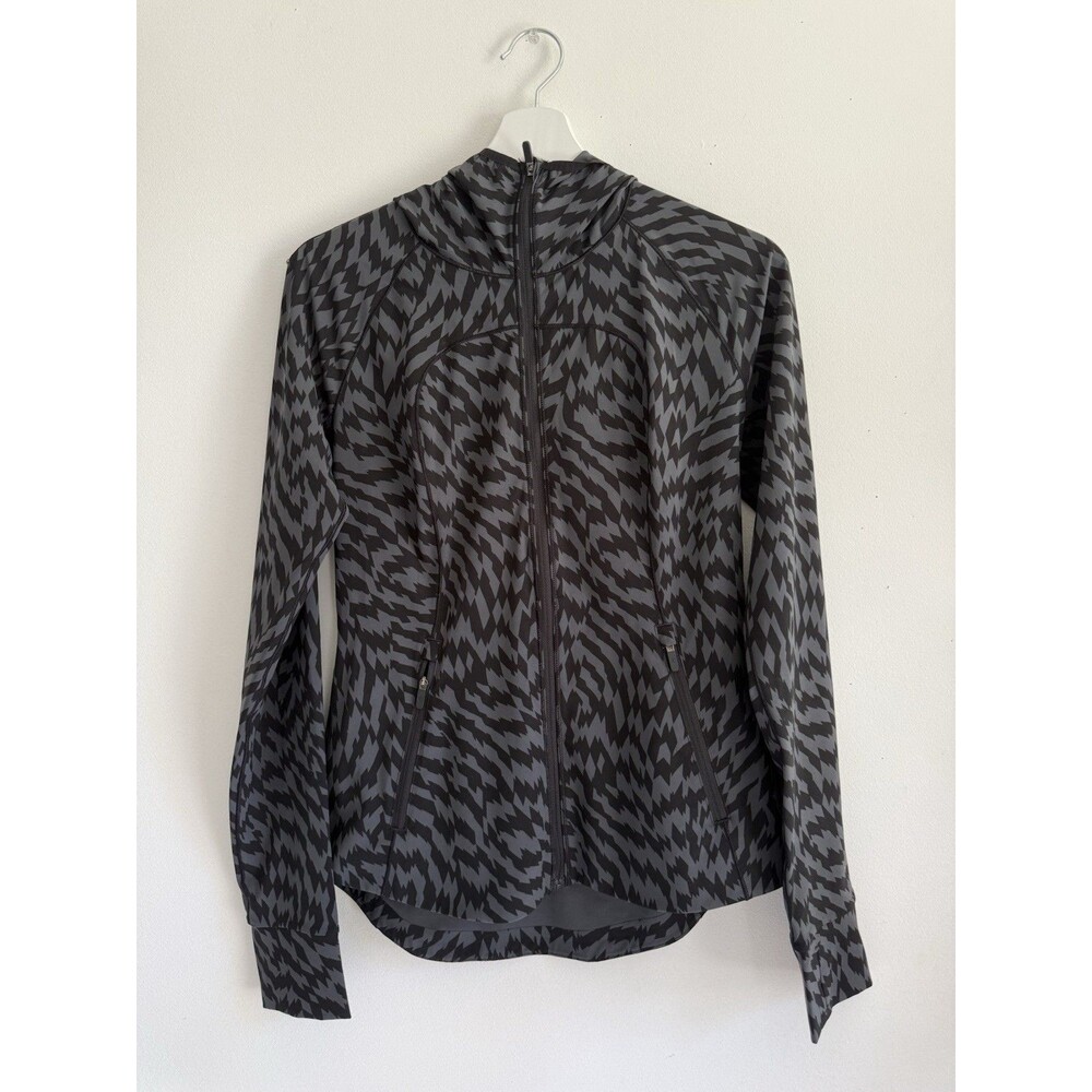 Lululemon Women’s Full Zip Hooded Running Jacket Black Gray Abstract Print